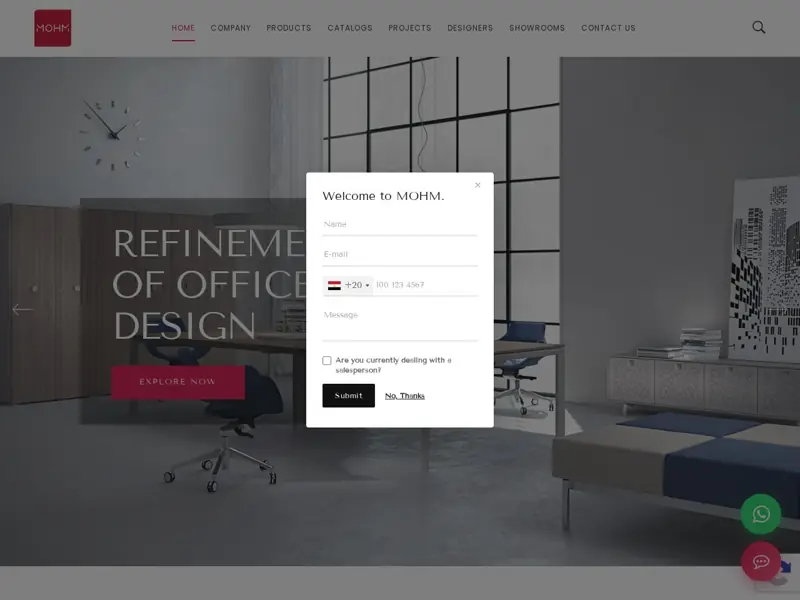 Screenshot of the MOHM Furniture website